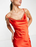 Flowering Girl Women embellished satin cami maxi dress in burnt orange
