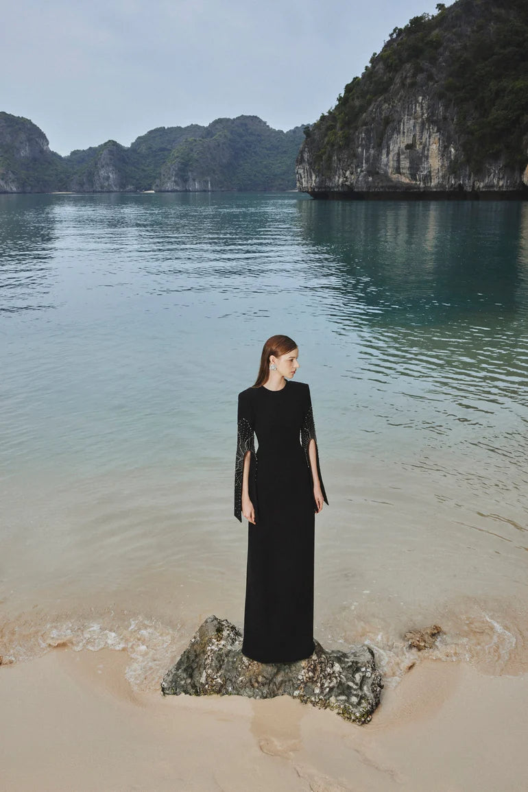 Flowering Girl Women stephanie slit-sleeve bodycon maxi dress in black