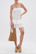 Flowering Girl Women Eyelet Layered Strapless Mini Dress In White