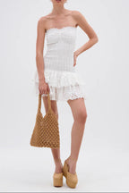 Flowering Girl Women Eyelet Layered Strapless Mini Dress In White