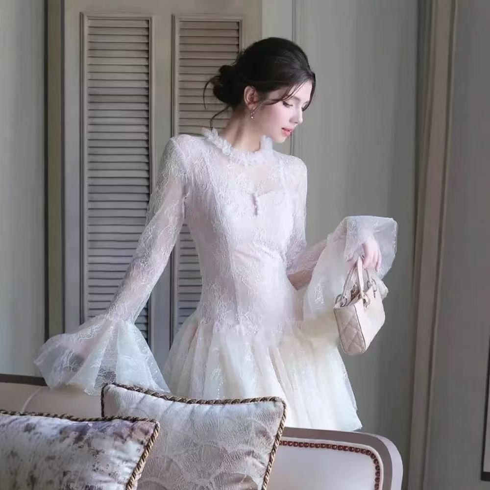 Embroidered Flared Long Sleeve Mini Dress