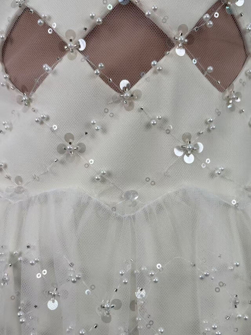 Henrietta Ivory Sequin Mini Dress With Mesh Panels