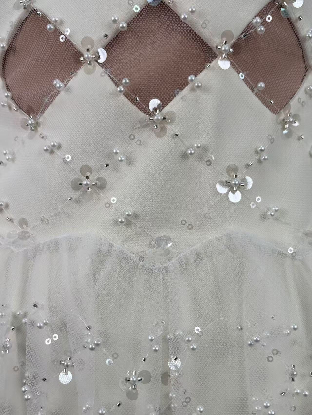 Henrietta Ivory Sequin Mini Dress With Mesh Panels