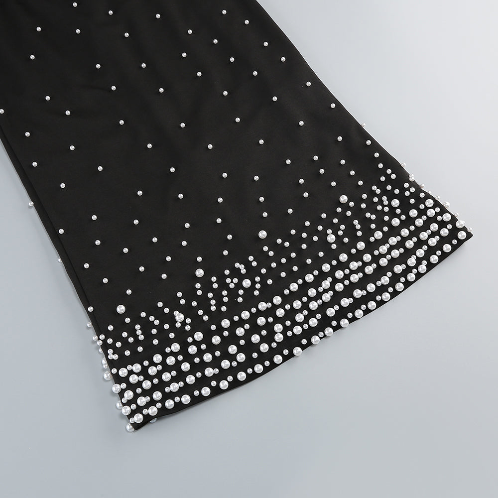Flowering Girl Women pearl polka dots embellished midi dress in black