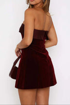 Flowering Girl Women Maud Velvet Strapless Bodycon Mini Dress In Wine