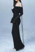Flowering Girl Women Lila Flower Embellished Pleated Strapless Maxi Dress In Black