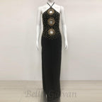 Flowering Girl Women embellished cut out halter maxi dress in black