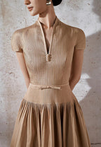 Flowering Girl Women Emily v-Neck Pleated Midi Dress In Khaki