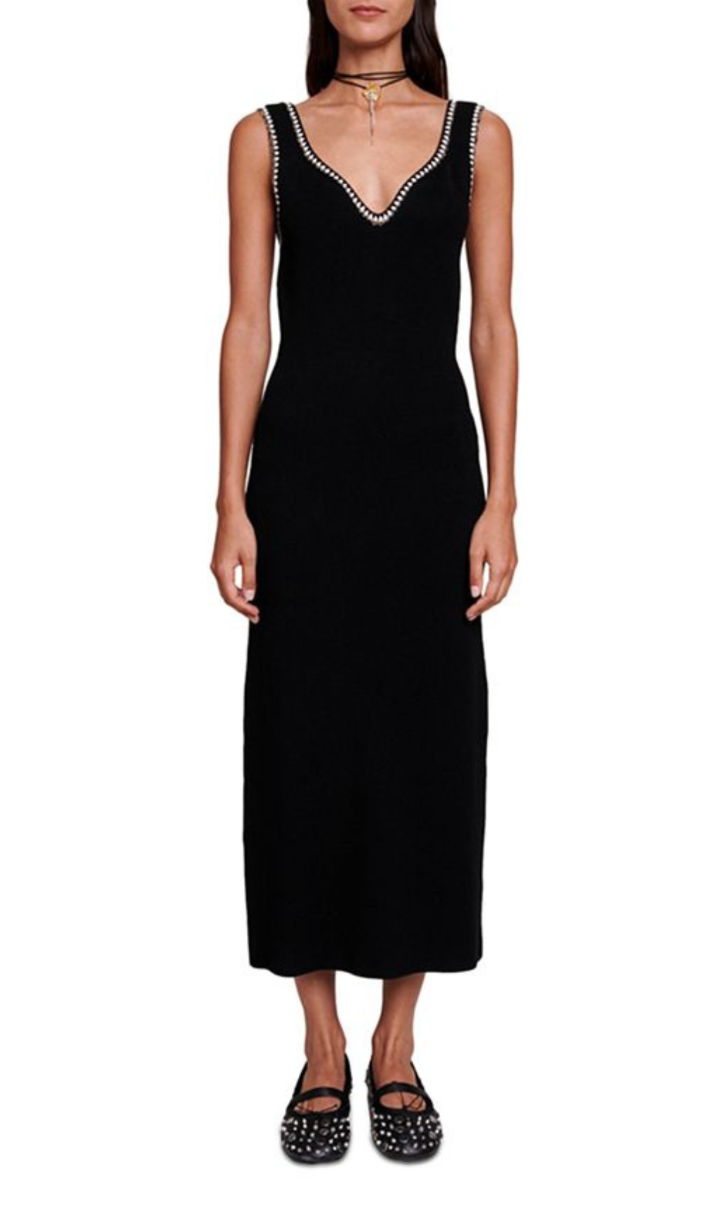 CHAIN-TRIM RIBBED-KNIT DRESS