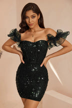 Victoria Black Ruffled Corset Bodycon Mini Dress