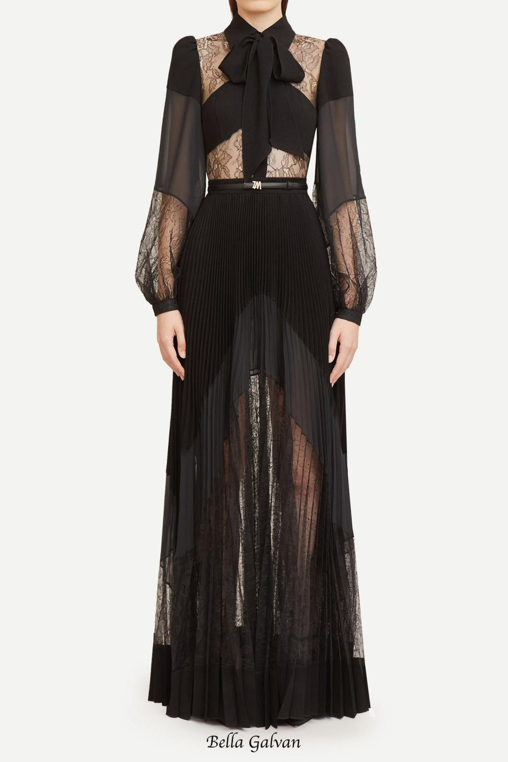 Flowering Girl Women simona lace splice Pleated maxi Dress in black
