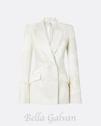 Flowering Girl Women jacquard double-breasted blazer suit in ivory