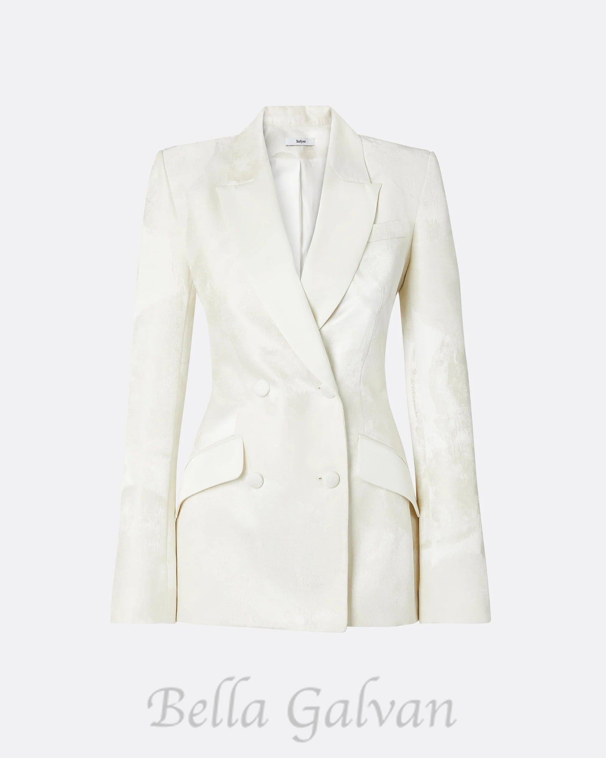 Flowering Girl Women jacquard double-breasted blazer suit in ivory
