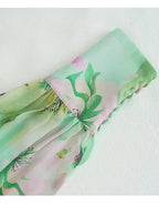Flowering Girl Women V Neck Floral Print Chiffon Maxi Dress In Green