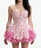 Sparkly Sequins Ruffles Backless Two Pieces Set