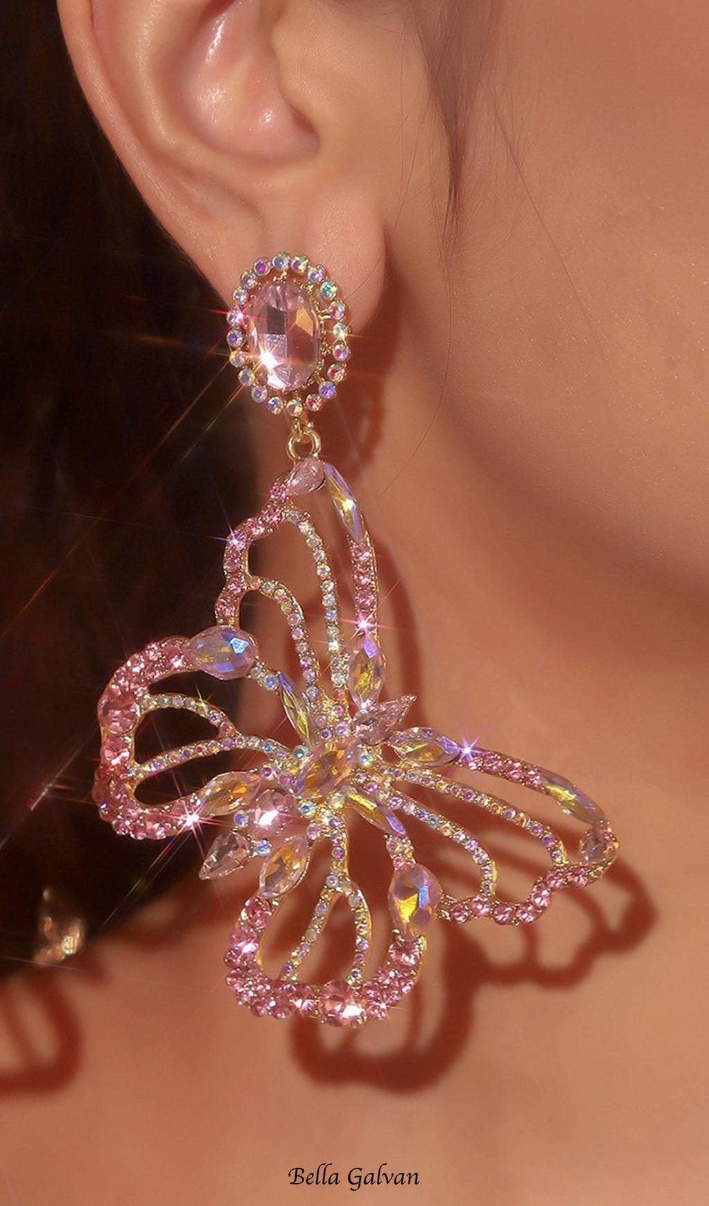 Flowering Girl Women Dong Rhinestone Butterfly Earrings