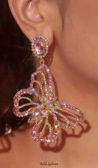 Flowering Girl Women Dong Rhinestone Butterfly Earrings