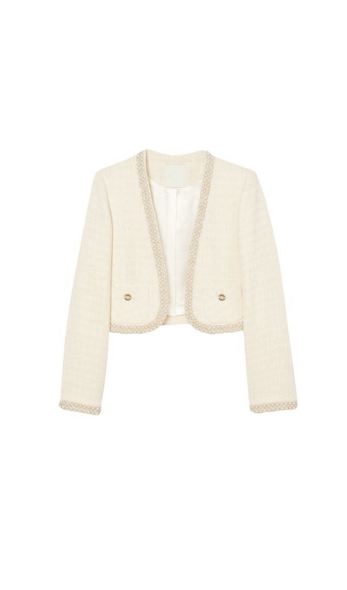 Flowering Girl Women BEAD TRIM CROPPED TWEED JACKET
