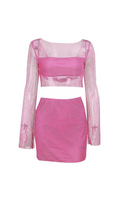 Flowering Girl Women LONG SLEEVE MESH BLOUSE SKIRT SUIT