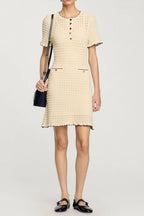 simona hollow knit Mini dress in apricot