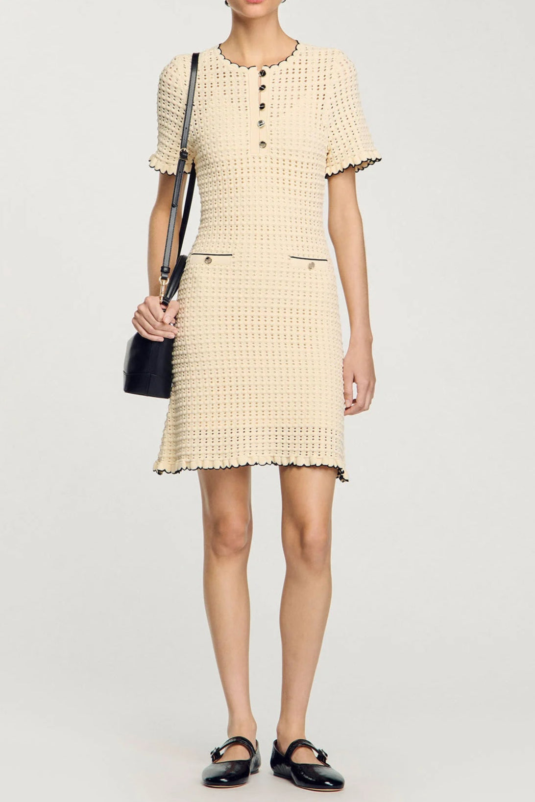 Simona Hollow Knit Mini Dress In Apricot