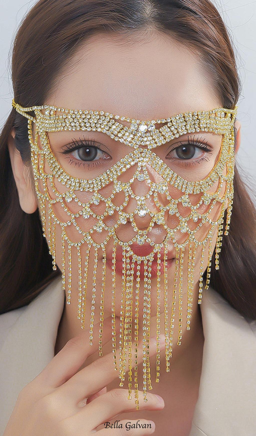 Flowering Girl Women Dickson Gold Rhinestone Tassel Mask