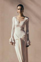 pamela V-neck lace see-through maxi dress in white