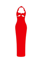lara cutout backless Halter bandage maxi dress in red