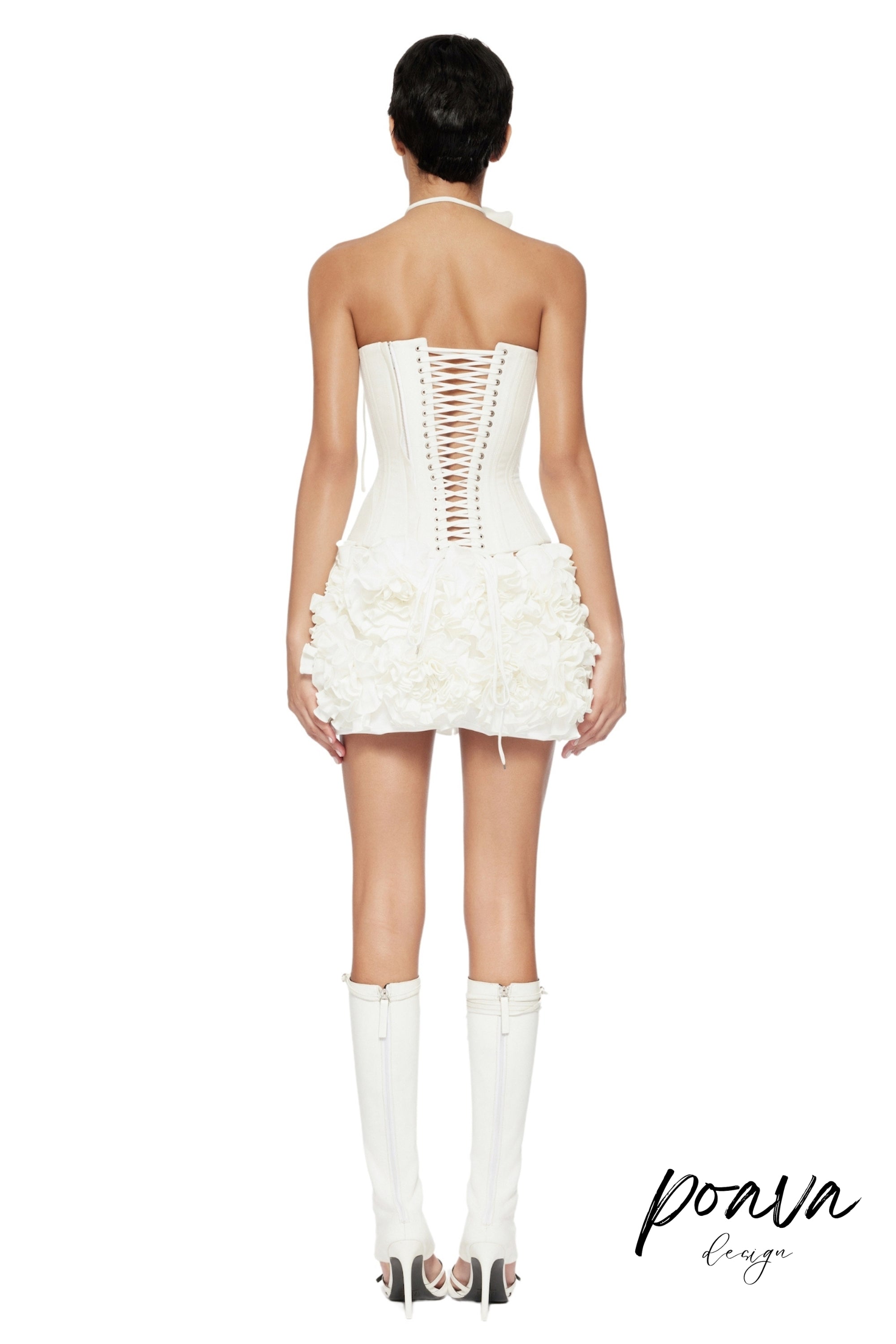 Flowering Girl Women Clegg White Corset Flower Two-Piece Set