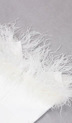 FEATHER BODYCON MAXI DRESS IN WHITE
