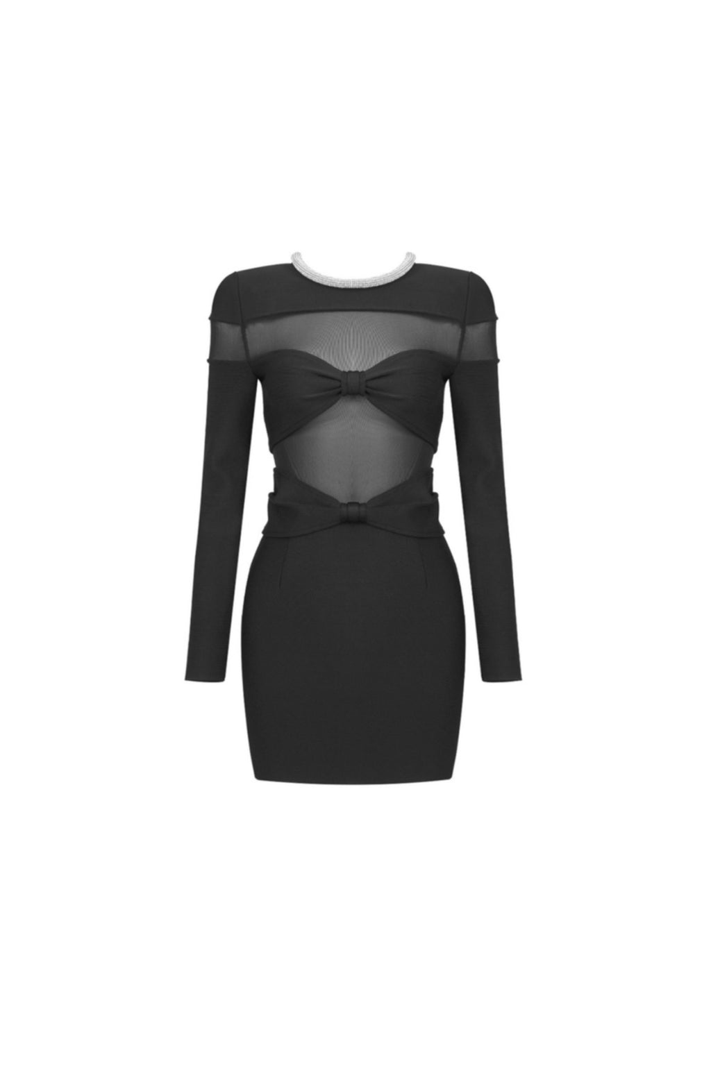 Flowering Girl Women Long Sleeve Crystal Neckline Mini Dress