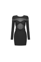 Flowering Girl Women Long Sleeve Crystal Neckline Mini Dress