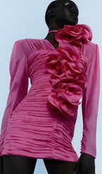 Flowering Girl Women V Neck Pink Ruched Mini Dress