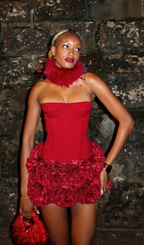 Flowering Girl Women Angela Red Flower-Trim Embellished Strapless Mini Dress