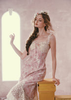 Flowering Girl Women mandy Floral lace embroidery midi dress - pink
