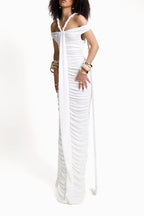 Flowering Girl Women Bandage Off Shoulder Maxi Dress In White