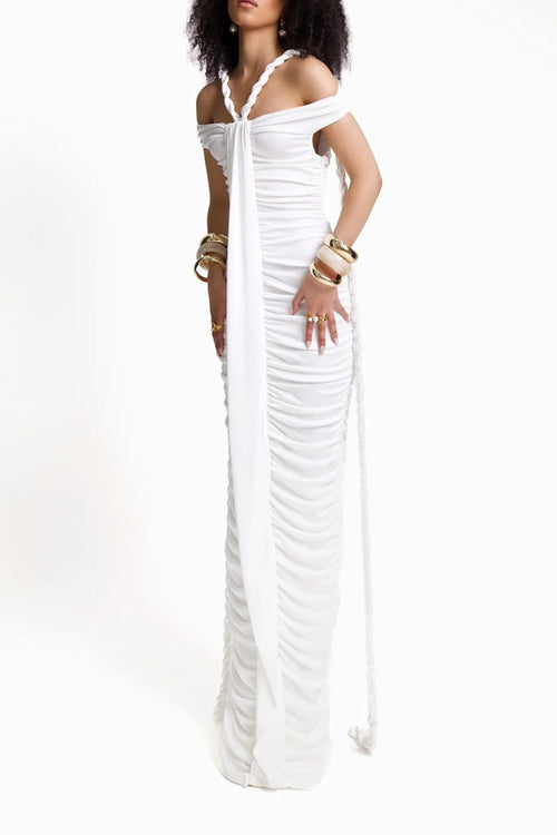 Flowering Girl Women Bandage Off Shoulder Maxi Dress In White