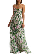 Flowering Girl Women Floral Halterneck Maxi Dress In Green