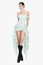 Flowering Girl Women elva halter three-dimensional flower irregular tassel mini dress in mint
