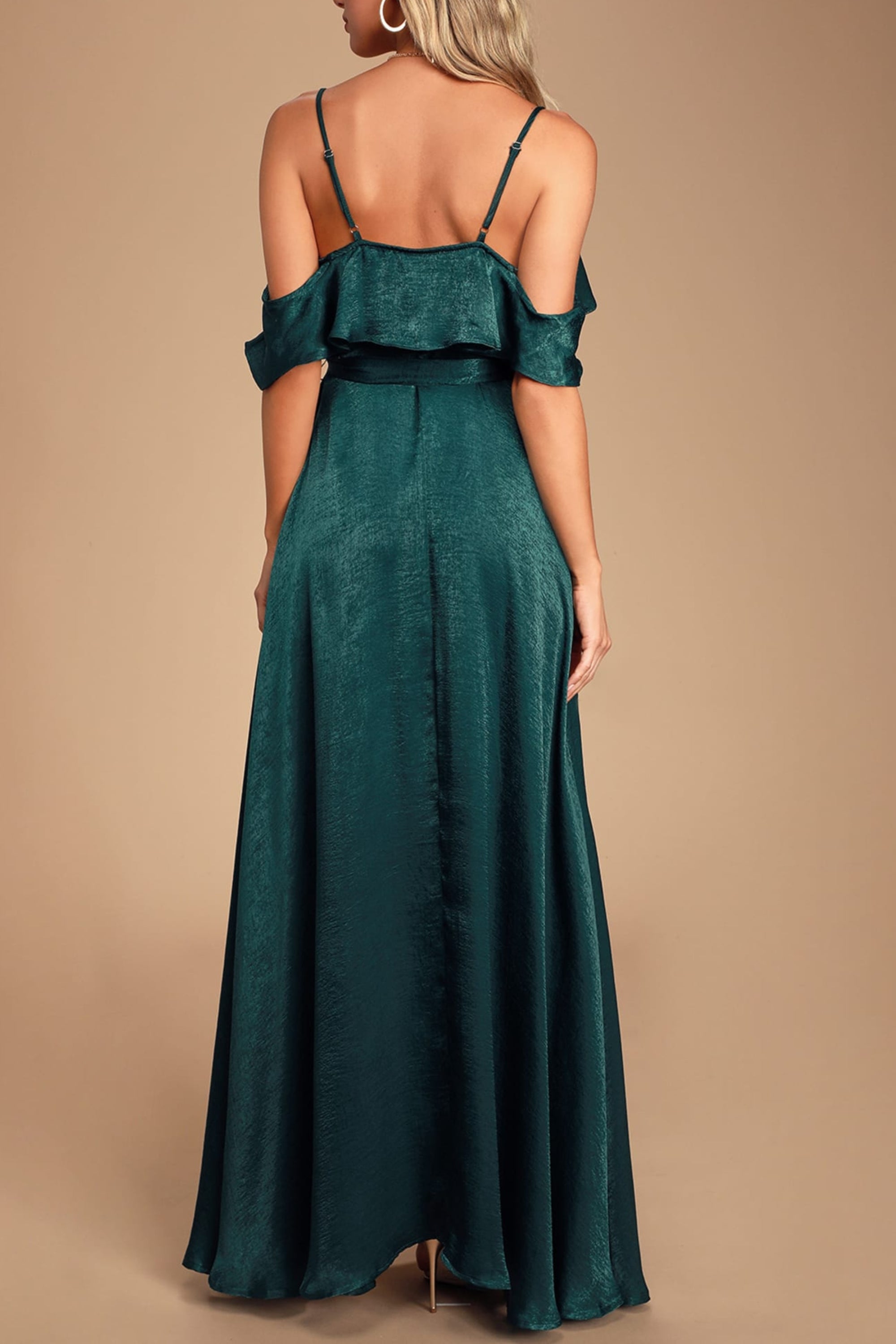 Flowering Girl Women Moriah Emerald Green Satin Wrap Maxi Dress