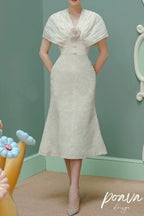 Flowering Girl Women Venus Champagne Stitched High-Waisted Fishtail Midi Dress