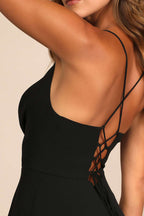 Flowering Girl Women Black Cowl Lace-Up Maxi Dress