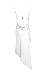 Flowering Girl Women White Satin Draping Midi Dress