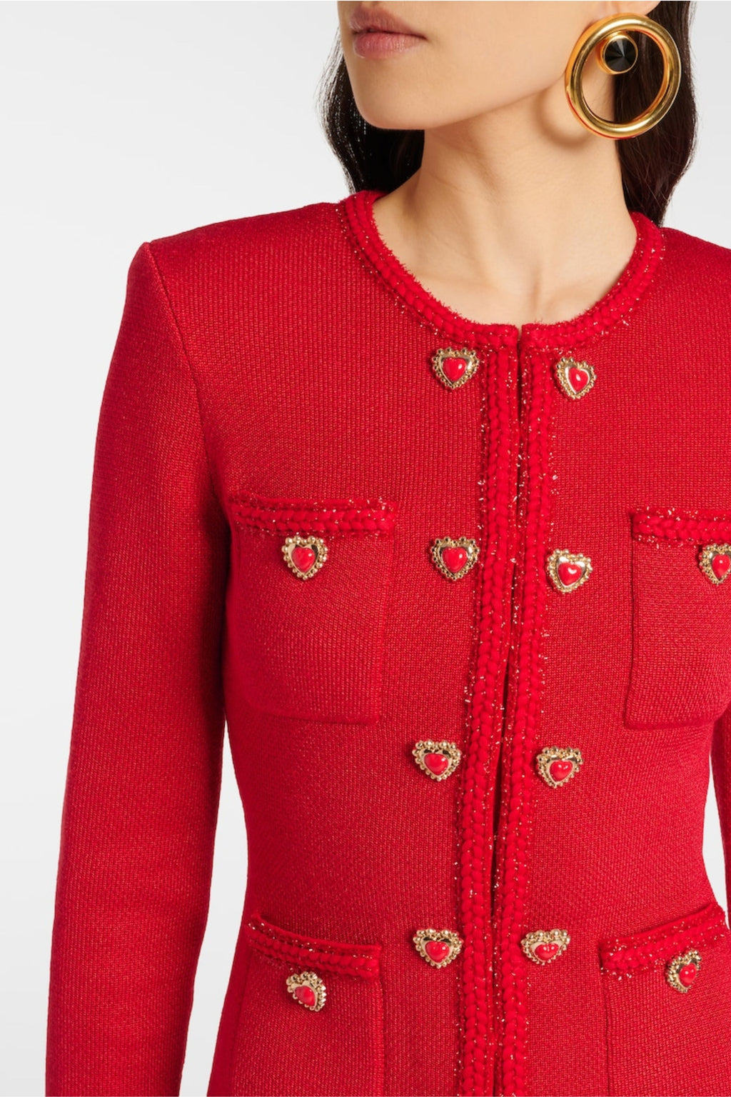 Flowering Girl Women Betty Patch-Pocket Round-Neck Knitted Mini Dress In Red