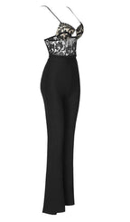 Flowering Girl Women Lace Bandage Jumpsuit In Black