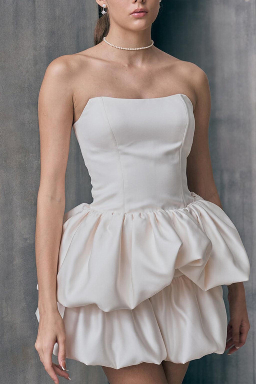 Flowering Girl Women Strapless Bubble Mini Dress In White