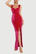 Flowering Girl Women Pink High Slit Velvet Maxi Dress