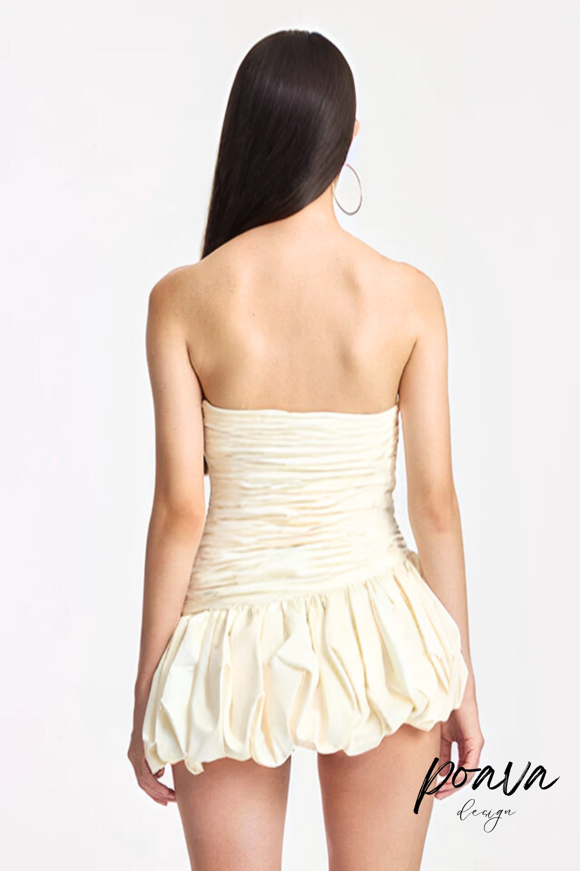 Flowering Girl Women Balloon Draped Strapless Mini Dress In White