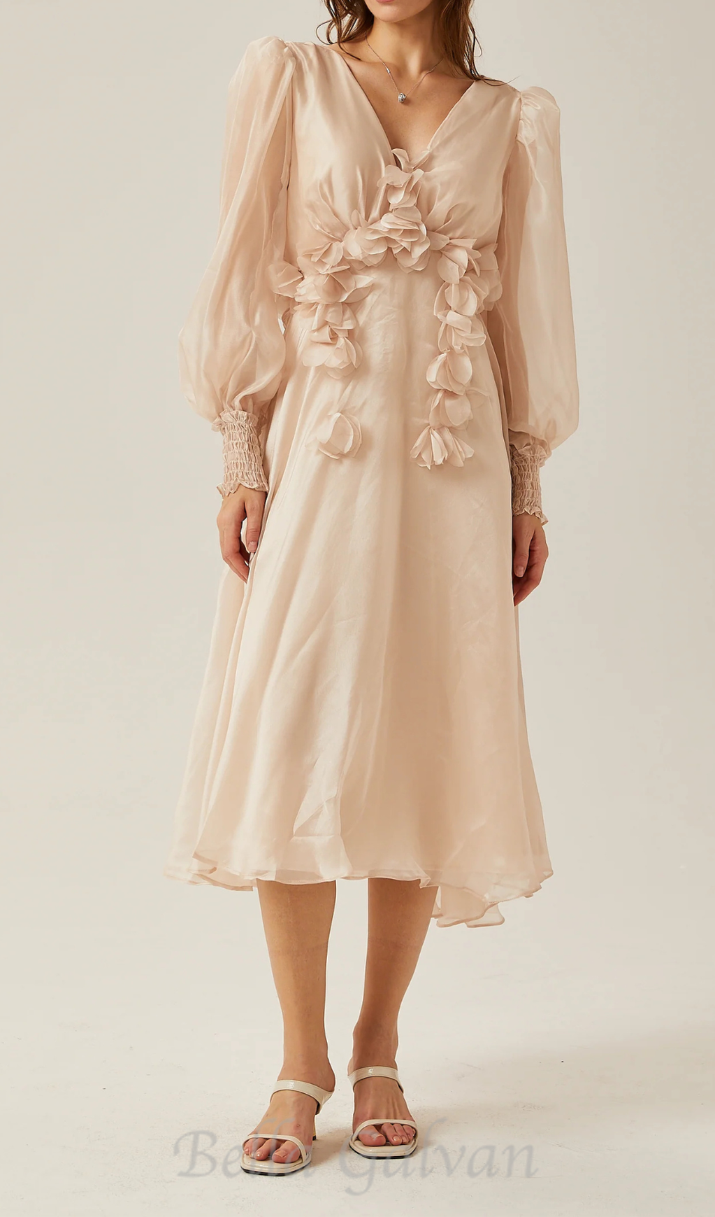 Flowering Girl Women floral embellished midi dress in Neutrals