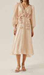 Flowering Girl Women floral embellished midi dress in Neutrals